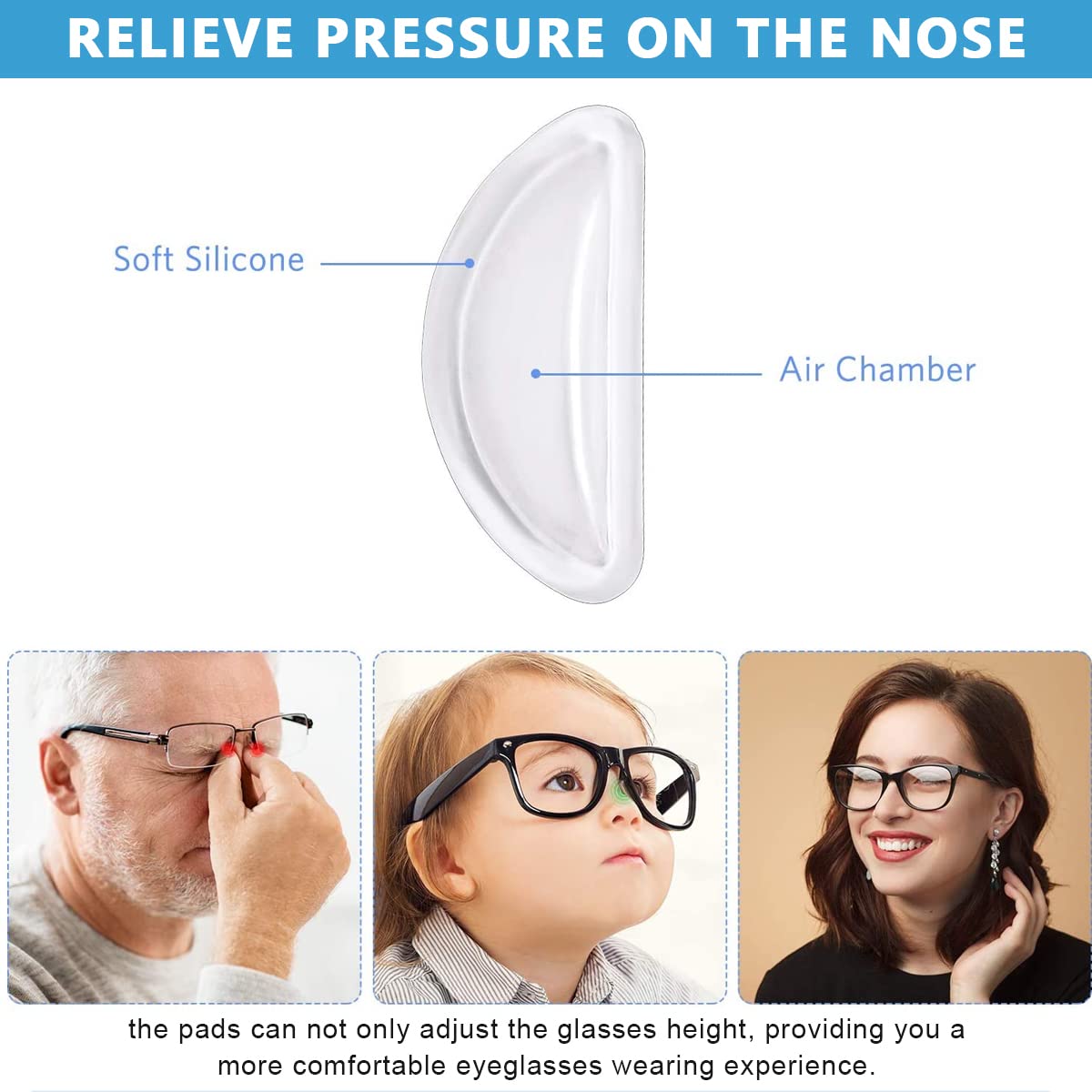 MAYCREATE® 12 Pairs Adhesive Eyeglasses Nose Pads, D Shape Stick-on Anti-Slip White Silicone Eyeglasses Nose Pad Replacement, Self Adhesive Nose Pads Glasses Nose Pad