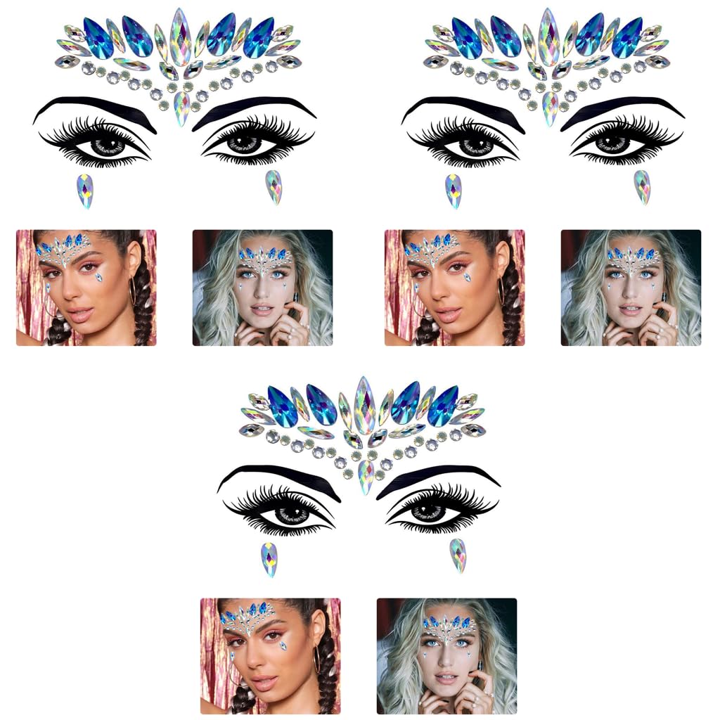 MAYCREATE Face Gems for Festival and Rave Makeup featuring Rhinestone Stickers 3PCS