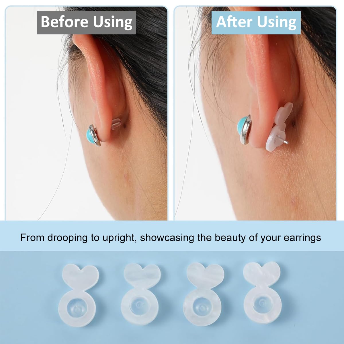 MAYCREATE Earring Backs for Droopy Ears 10Pcs featuring Heart Shaped Acrylic Charm | Rubber Grip for Women and Girls Earrings