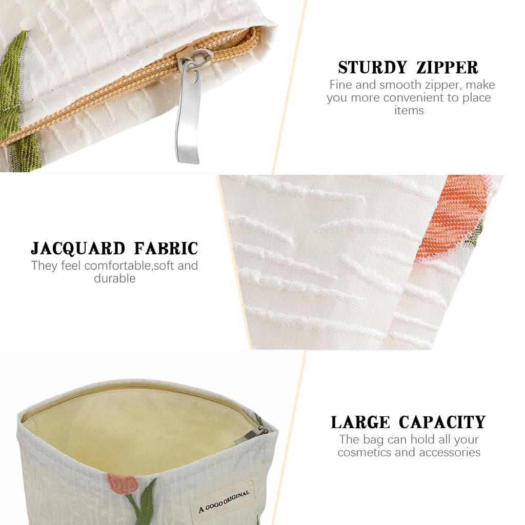 MAYCREATE Tulips Makeup Pouch Bag for Travel with Smooth Zipper Closure and 26x19cm Capacity | Textured Polyester Organizer for Women