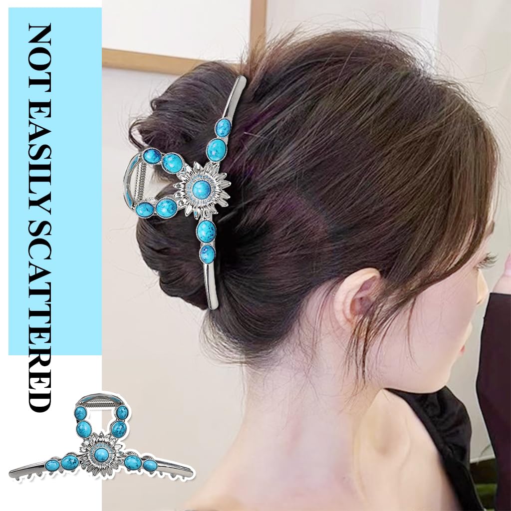 MAYCREATE Claw Clips for Women with 4.53 in Metal Base and Secure Spring Clasp | Faux Turquoise Hair Accessory