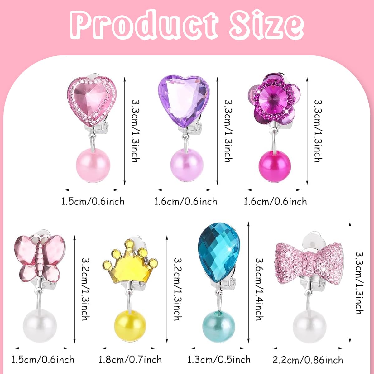 MAYCREATE 7 Pairs Earinging for Girls Stylish Clip On Earrings for Non Pierced Ears Kids Earrings for Girls Color Resin Crystal Earrings Jewelry Pretend Play Party Favor Dressing Up Jewelry