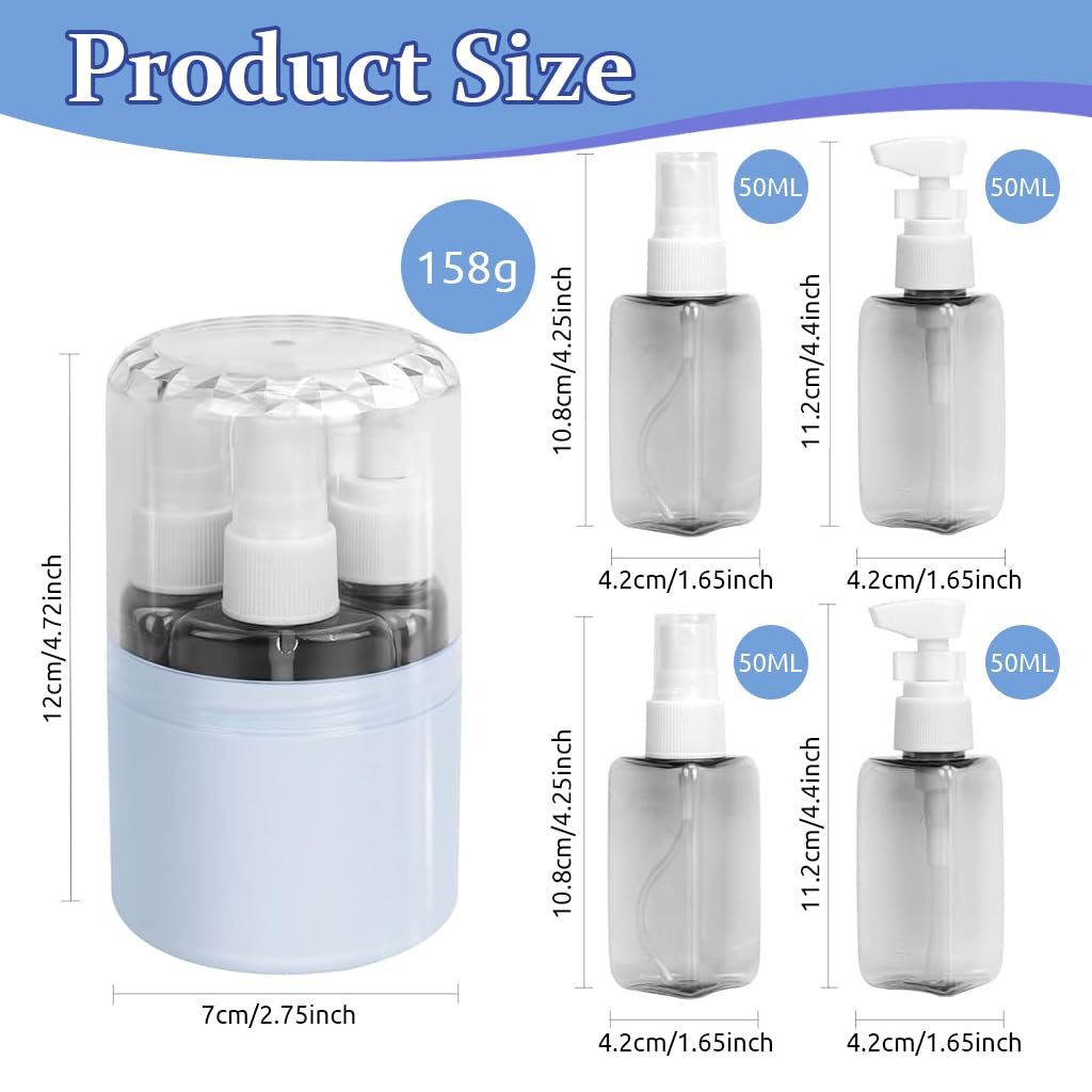 MAYCREATE Travel Bottles Set for Toiletries with Leak Proof Case and 4×50ml Refillable Containers
