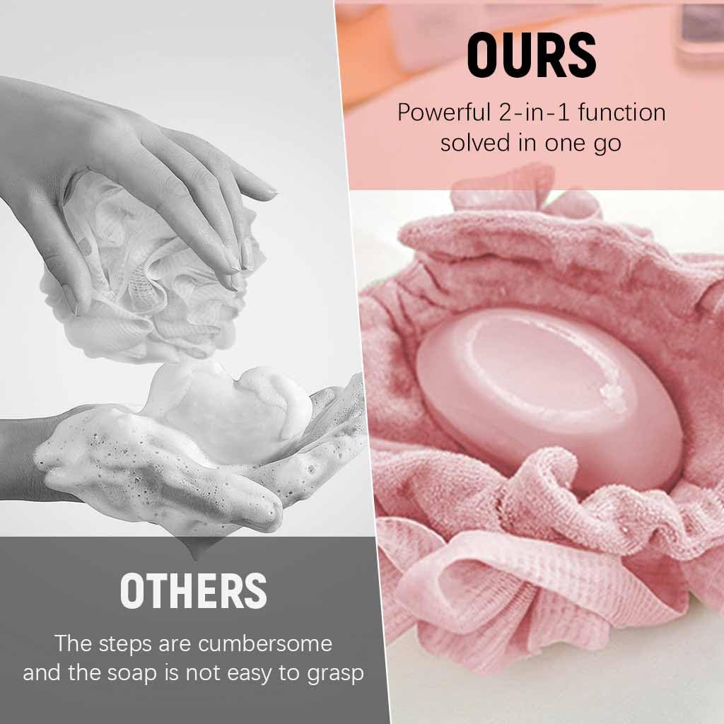 MAYCREATE Loofah Cloth for Bar Soap 2pcs 6.7×6.7 in with Double Sided Drawstring Design | Quick Dry PE and Towel Fabric