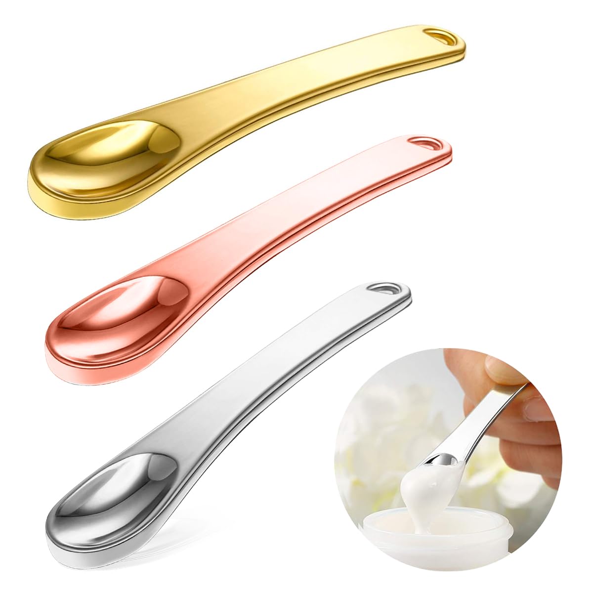 MAYCREATE Skincare Spatula Spoon Set for Eye Cream and Face Mask | 3Pcs Alloy Cooling Applicators