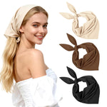 MAYCREATE® 3Pcs Bandana Scarf Fashion Bandanas for Women Girls Triangular Hair Scarf for Women Tie Back Countryside Style Soft Cotton Head Bands with Knot Design - Beige, Brown & Navy