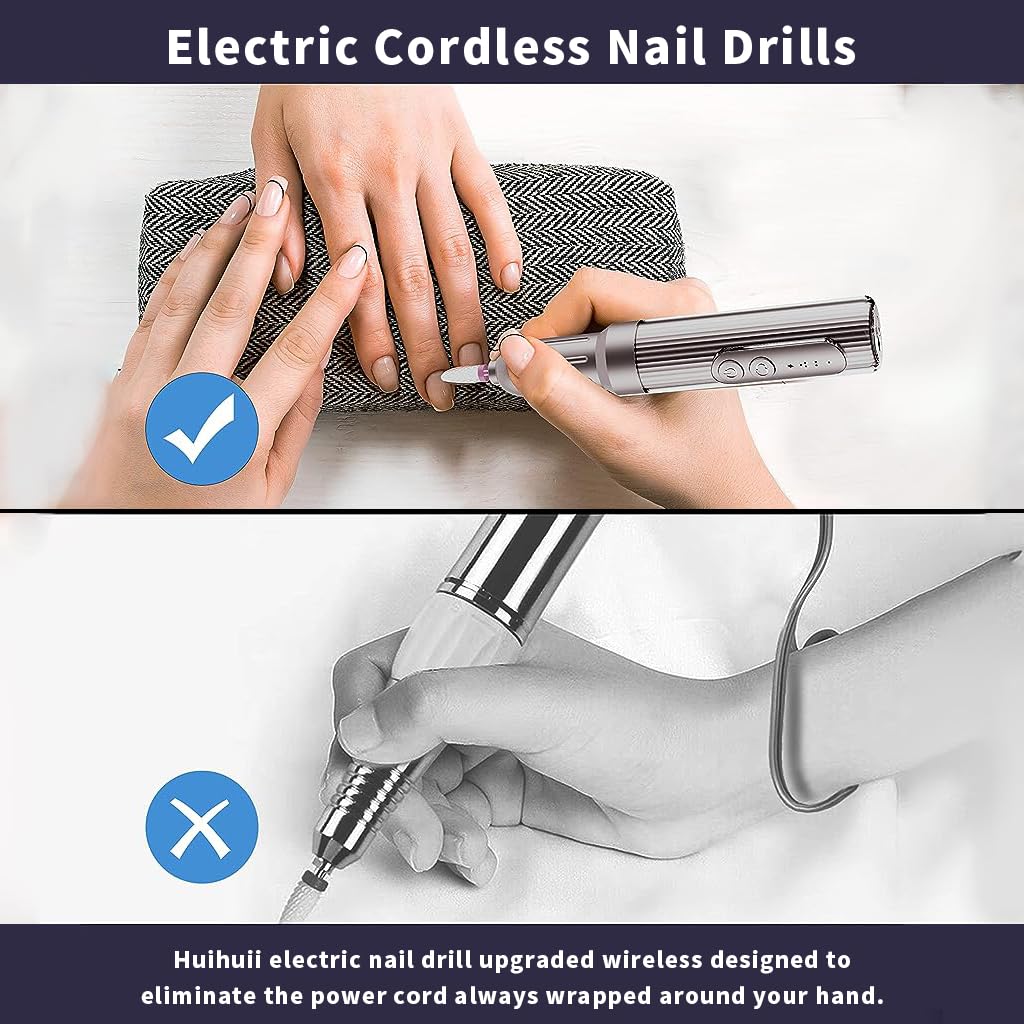 MAYCREATE Nail Drill Machine for Acrylic and Gel Nails with 12 Bits 6 Speeds USB Rechargeable