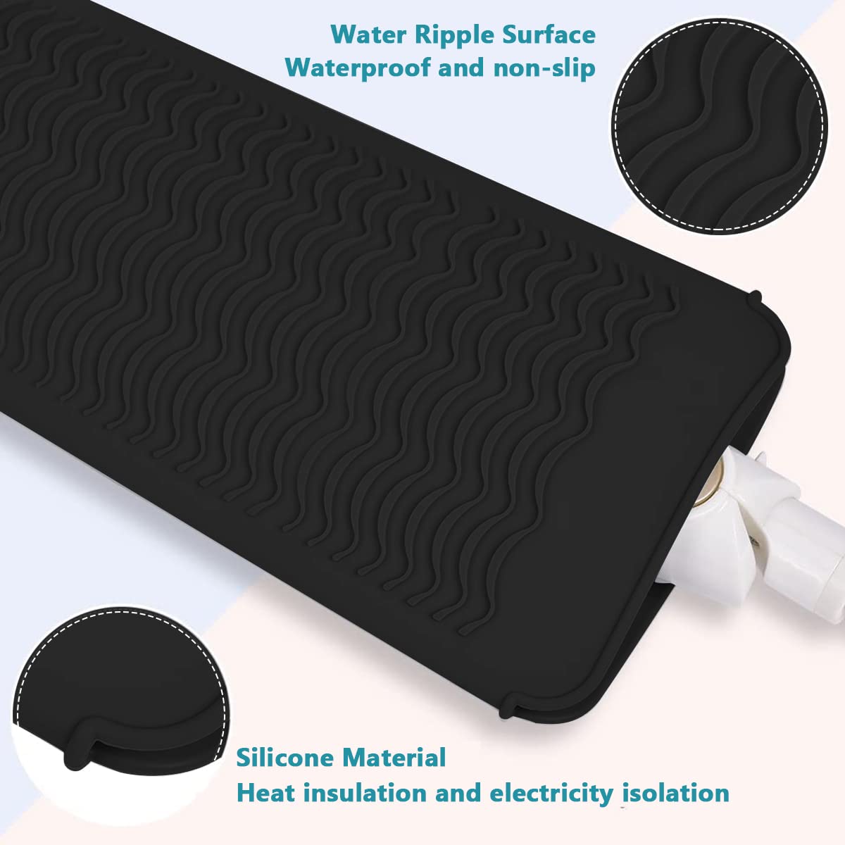 MAYCREATE Heat Resistant Silicone Mat Pouch for Curling Irons with 2 in 1 Open Pouch Design | Black 11×5.1×4.3 in