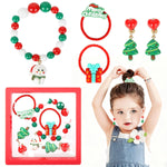 MAYCREATE Christmas Jewelry Hair Accessories Kit for Kids with Bracelet and Earrings | Gift Box Set for Holiday Dress Up