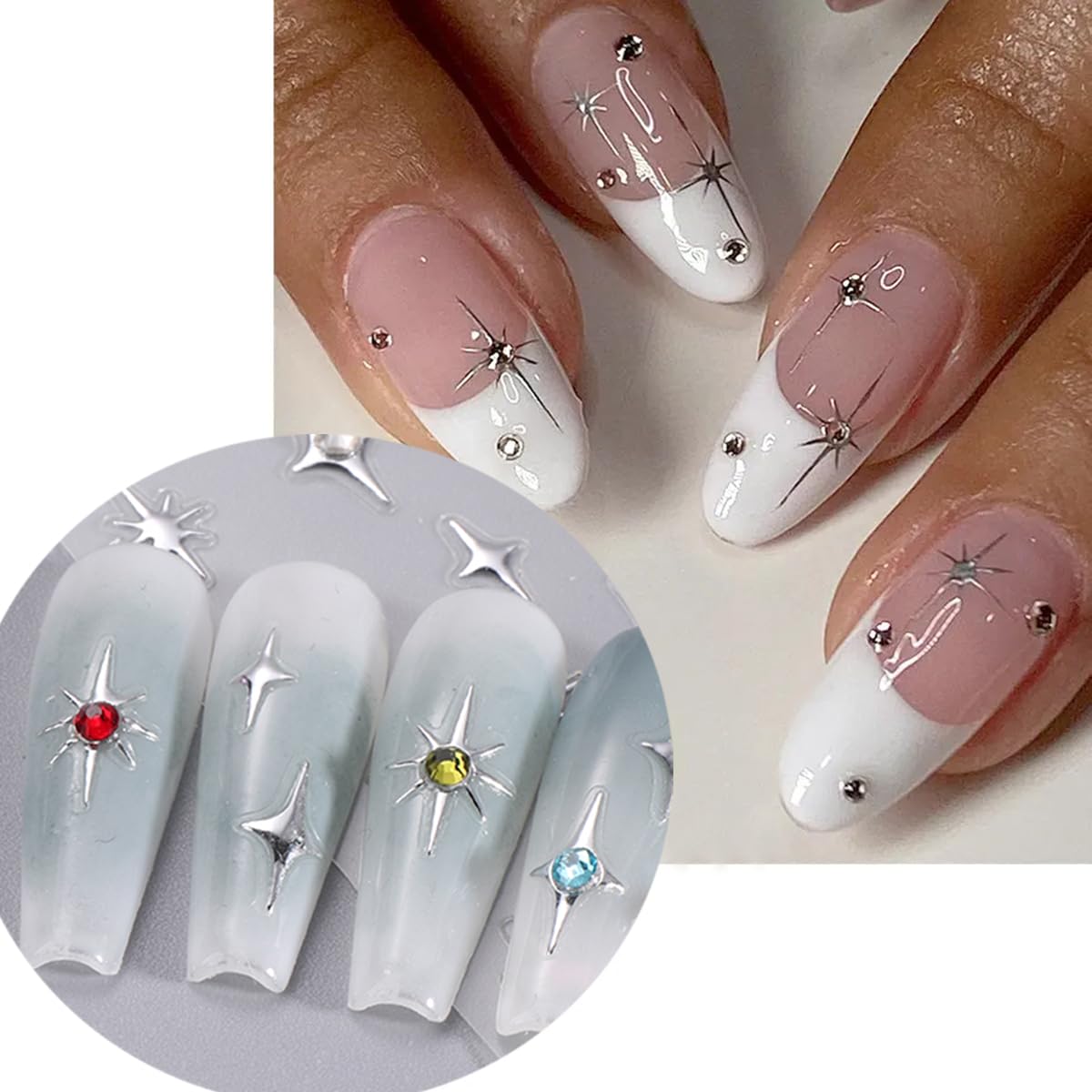 MAYCREATE Star Nail Stickers for DIY Extension Decoration featuring 6 Sheets 3D Galaxy Stars