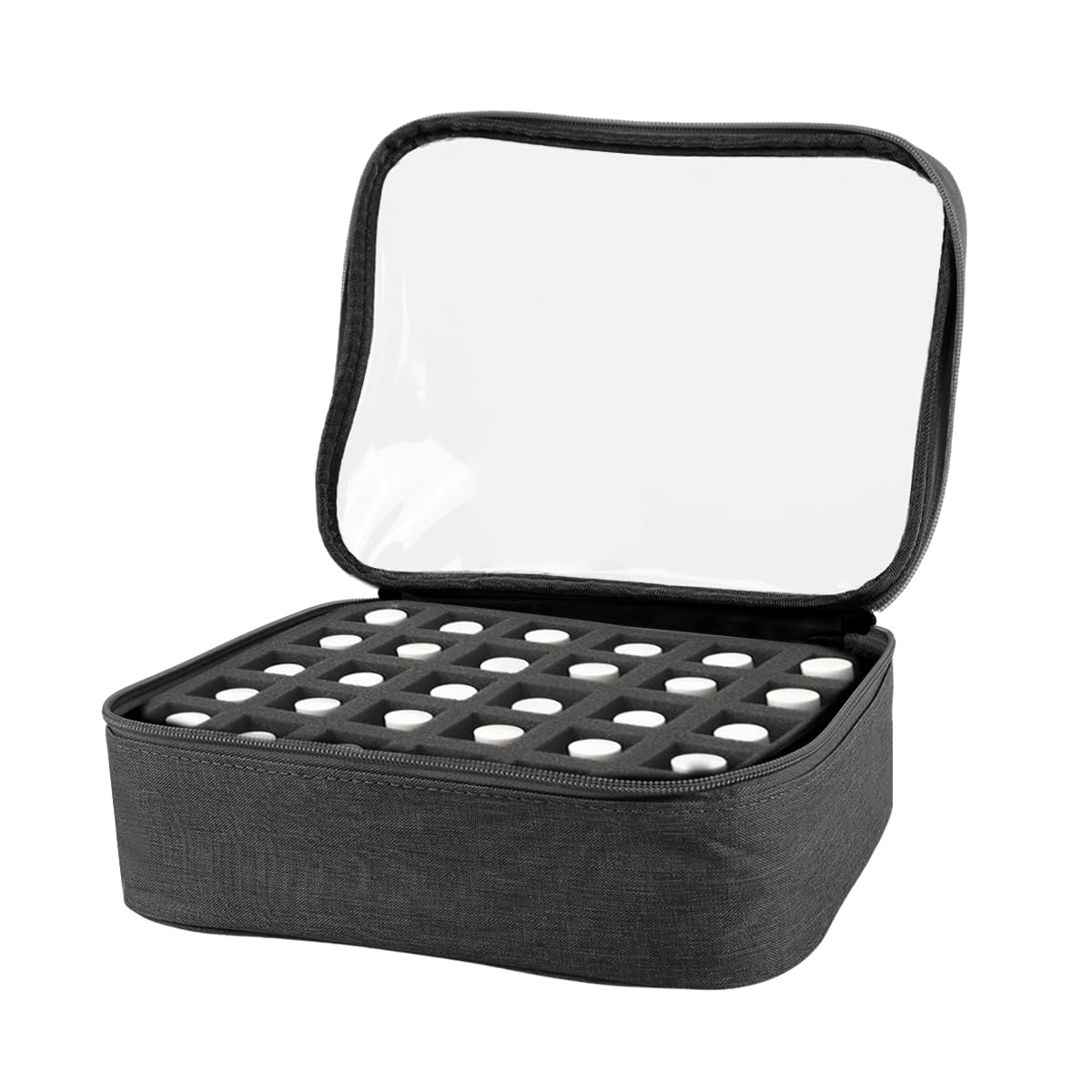 MAYCREATE Nail Polish Organizer for Travel with 30 Bottle Slots and Detachable Foam | Black