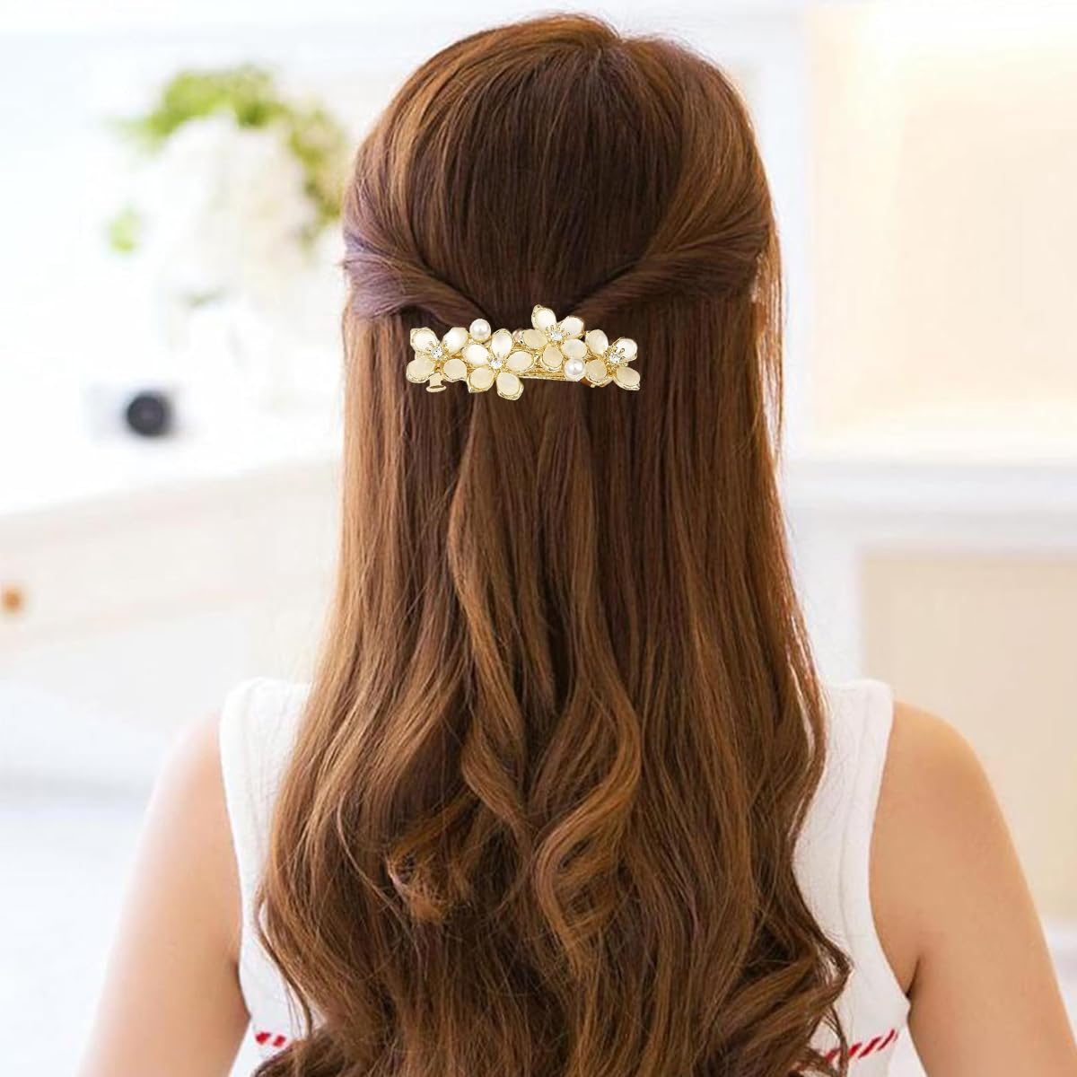MAYCREATE Floral Hair Clips Set for Women with Opal Embellishment and Metal Barrettes | 3Pcs