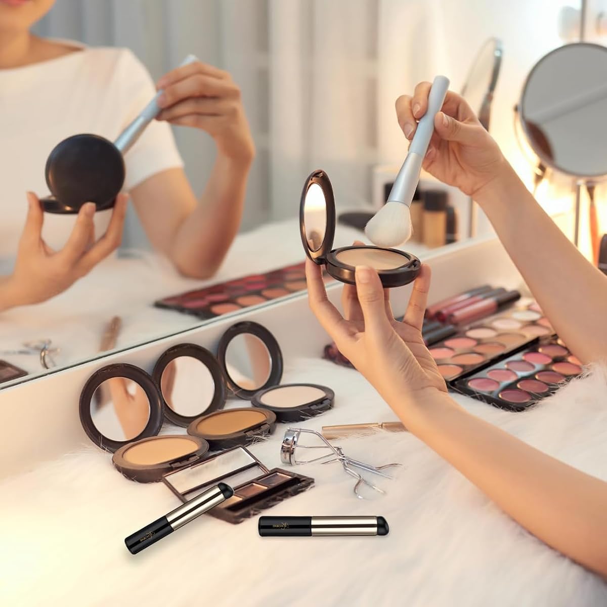 MAYCREATE Silicone Lip Balm Brush Set for Lipstick and Gloss Application with Lid | 2pcs Reusable Black Makeup Tool