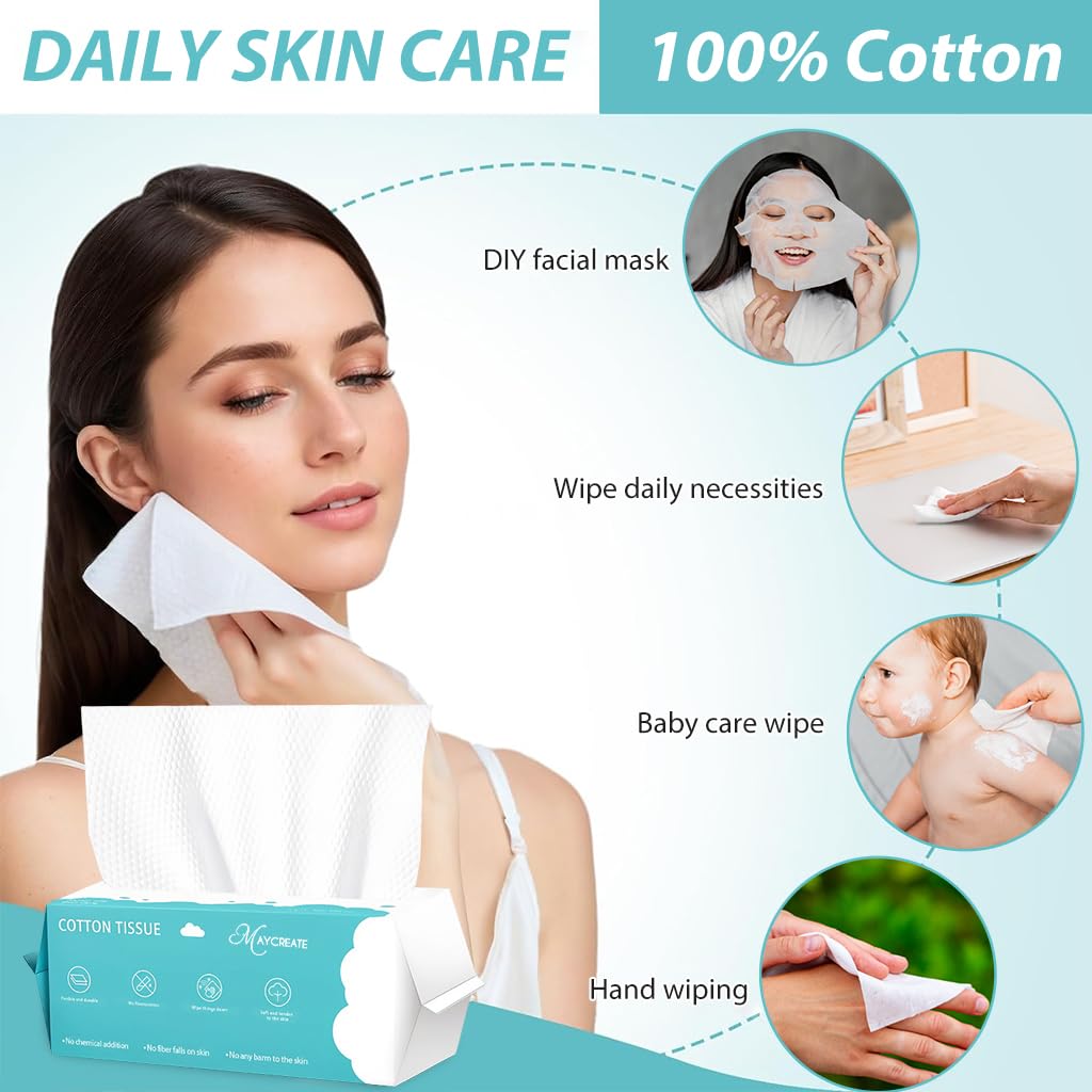 MAYCREATE Face Towel Disposable for Daily Use with 70 Count 7.87x7.87 in Soft Cotton Wipes