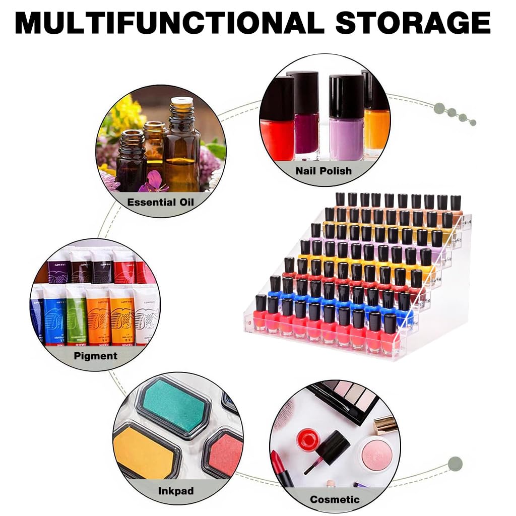 MAYCREATE Nail Polish Organizer Box for Vanity and Salon with 7 Tier Stepped Acrylic Display | 12x15x11 inch