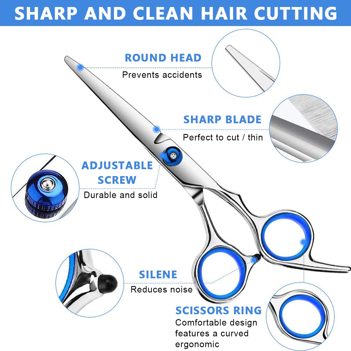 MAYCREATE Hair Cutting Scissors Kit with 2 Straight & 1 Thinning Scissor Set | Adjustable Screw Case