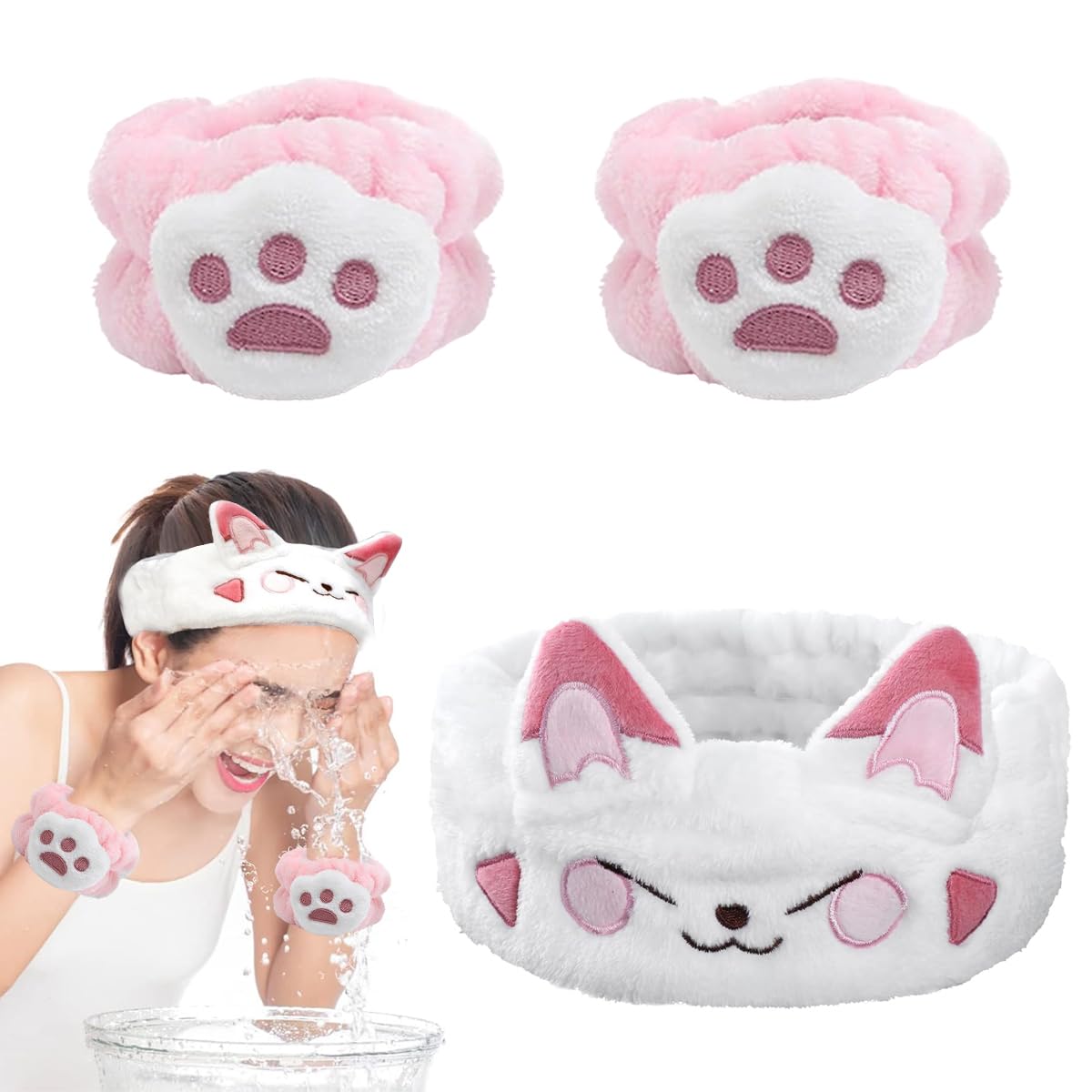 MAYCREATE Face Wash Headband Set for Women with 3Pcs Plush Elastic Bands | Spa Makeup Use