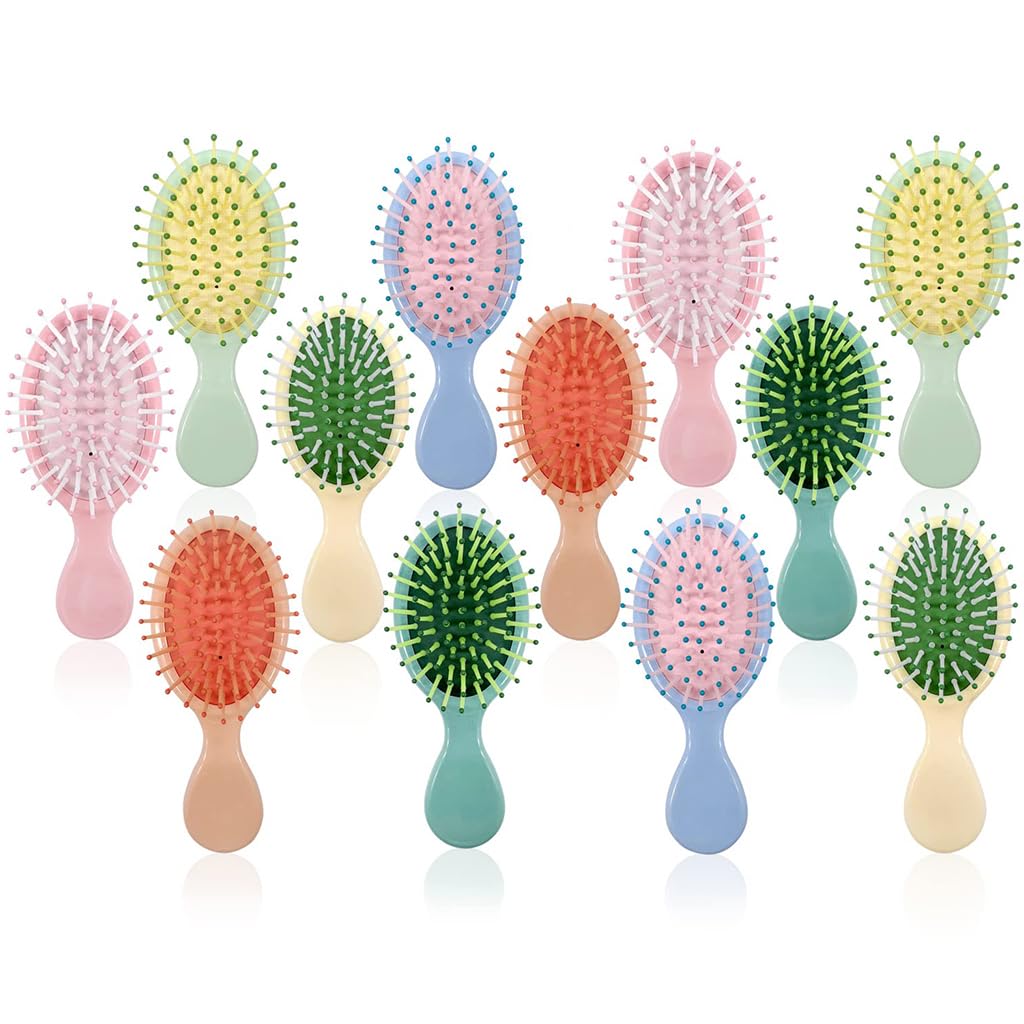 MAYCREATE 12 Pieces Mini Wet Hair Brush, Travel Detangling Brush, for Most Hair Types, with Ease Knots Without Tears or Breakage