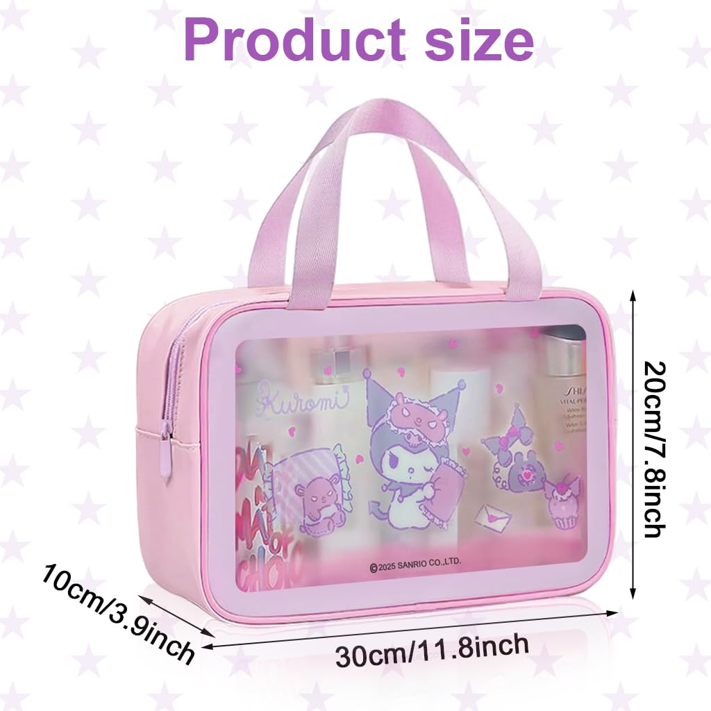 MAYCREATE Toiletry Bag for Travel with Secure Zipper and 30x20x10 cm Waterproof PVC Design | Kuromi Makeup Pouch for Women