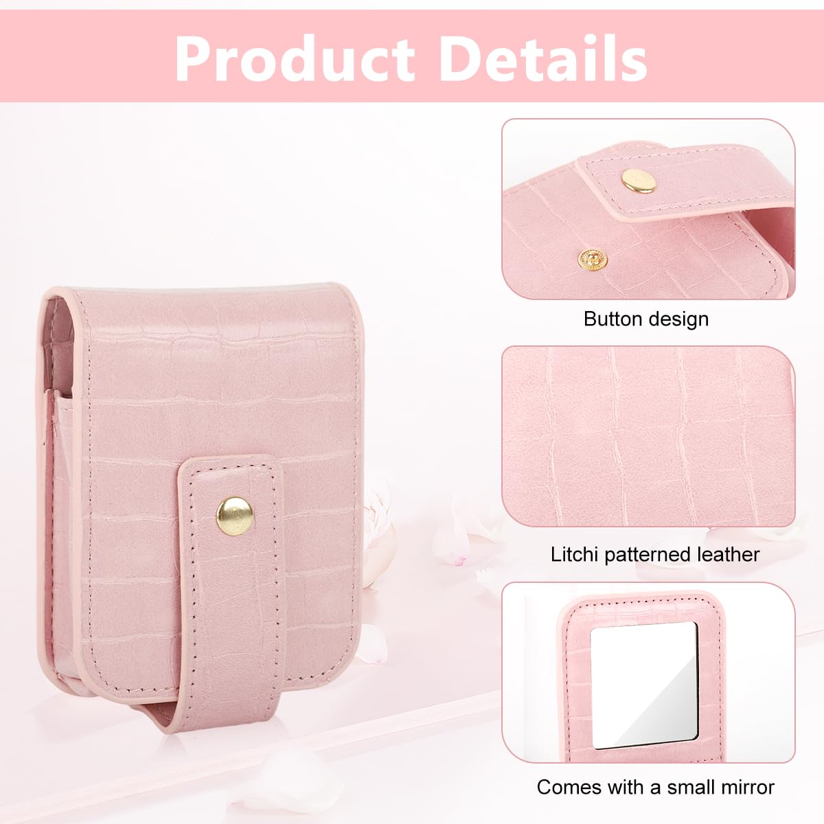 MAYCREATE Lipstick Travel Pouch for On the Go Touch Ups with Mirror 8x10cm PU Case