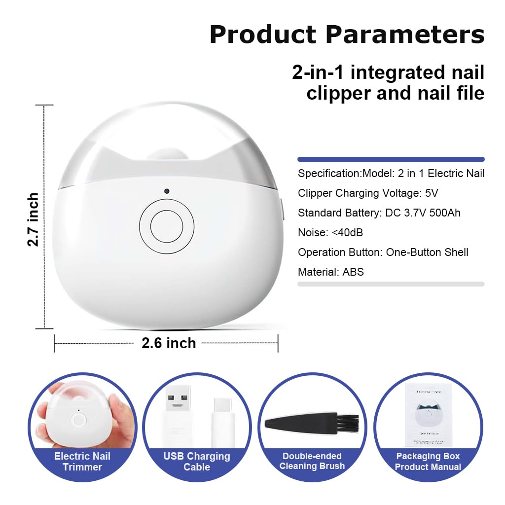 Maycreate Electric Nail Clipper with LED Light featuring 2 Speed Modes and 6.5x6.8cm Size | USB Rechargeable for Safe Trimming