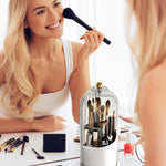 MAYCREATE Makeup Brush Holder for Vanity with 360° Rotatable 3 Grid Design | Clear Lid 12.2×27 cm Plastic Organizer
