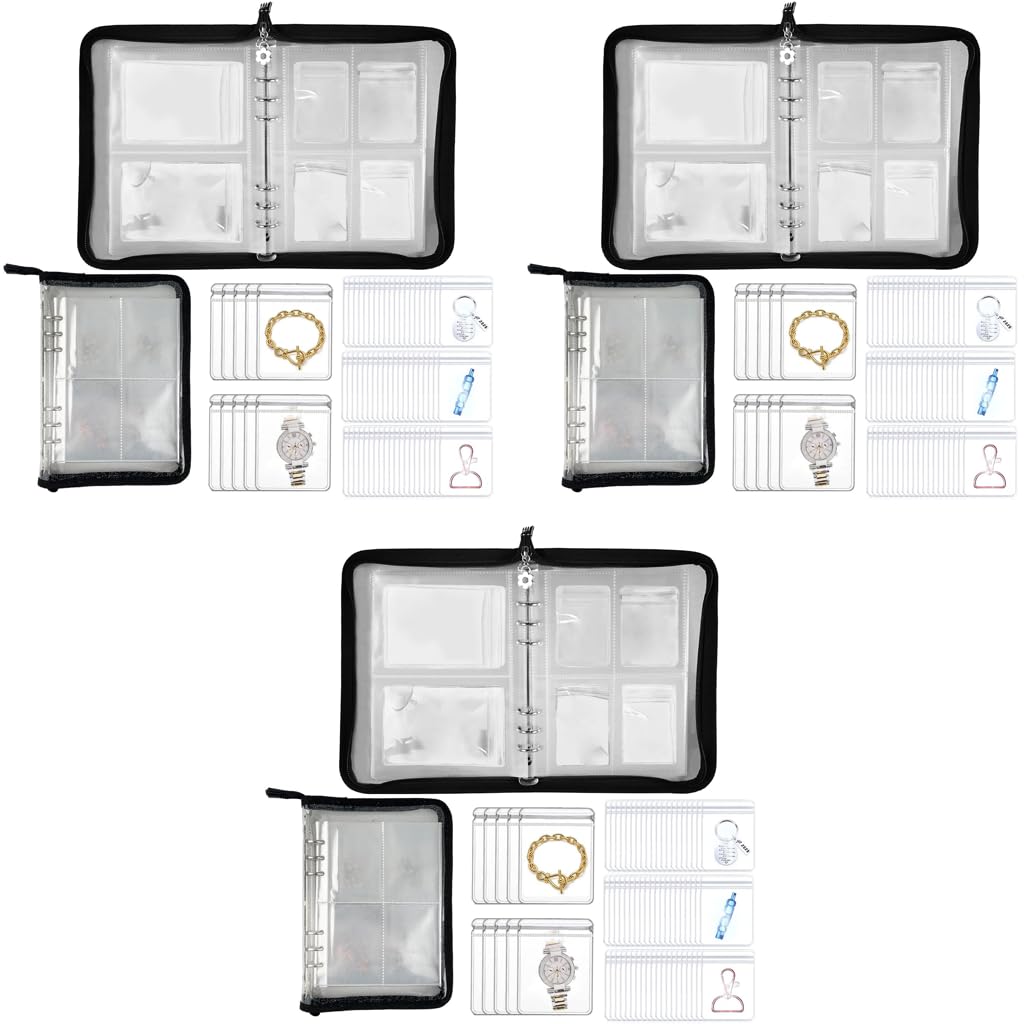 MAYCREATE Transparent Jewelry Storage Book with 60 Pockets for Rings Necklaces and Bracelets | Black 3PCS
