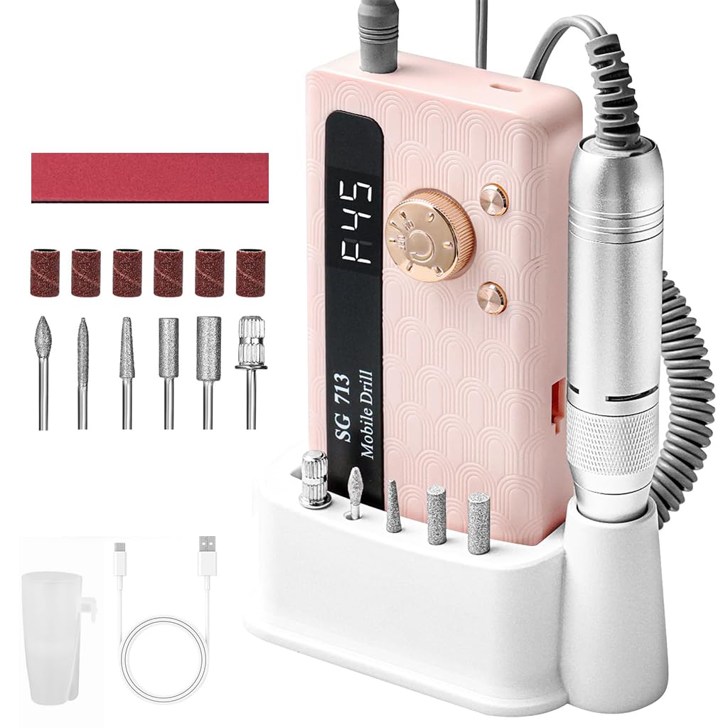 MAYCREATE Nail Drill Kit for Manicure with 6 Bits and 6 Sanding Rings | USB Rechargeable 3600mAh