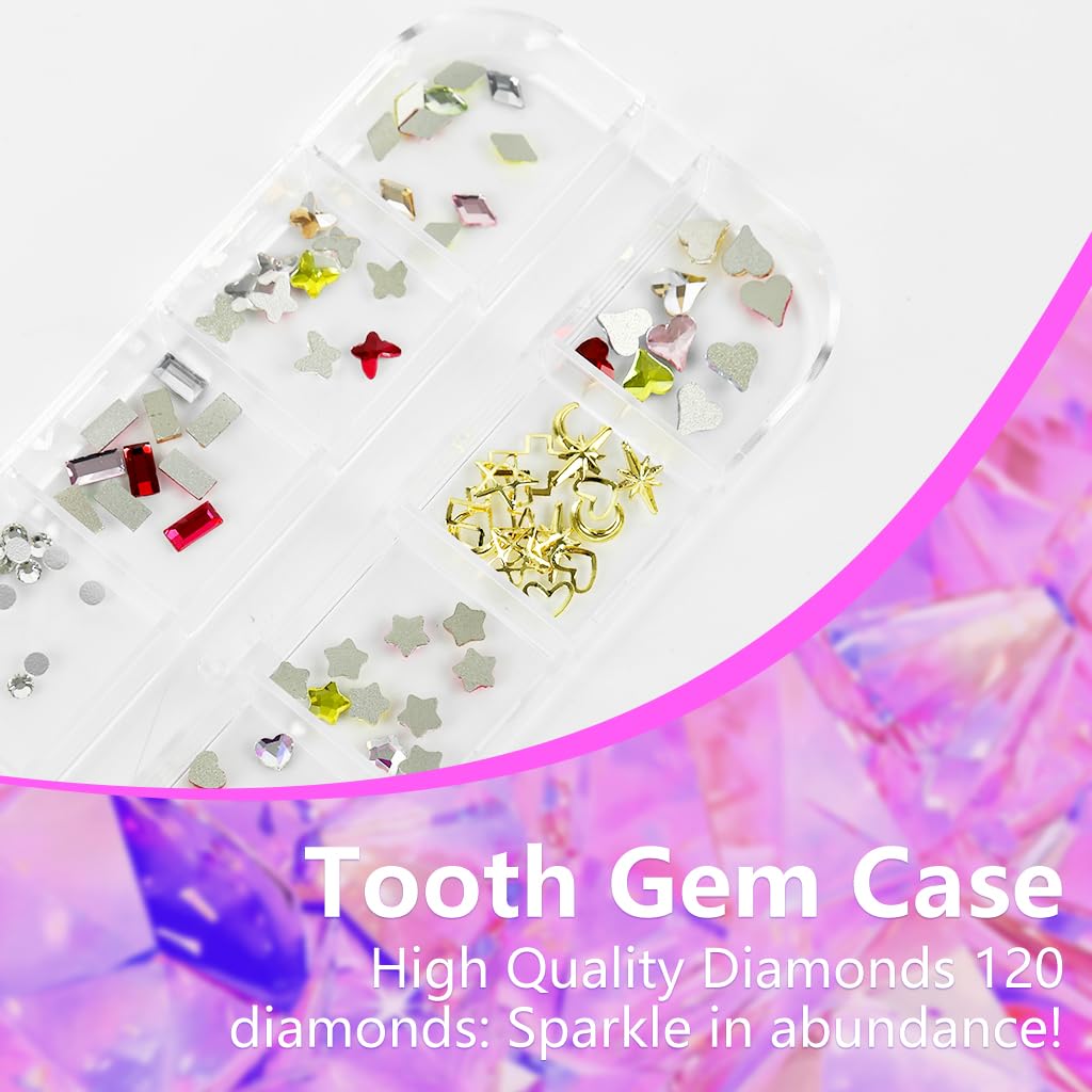 MAYCREATE Glittering Tooth Gem Kit with Mouth Retractor and 12 Grid Assorted Colors | No Glue Included