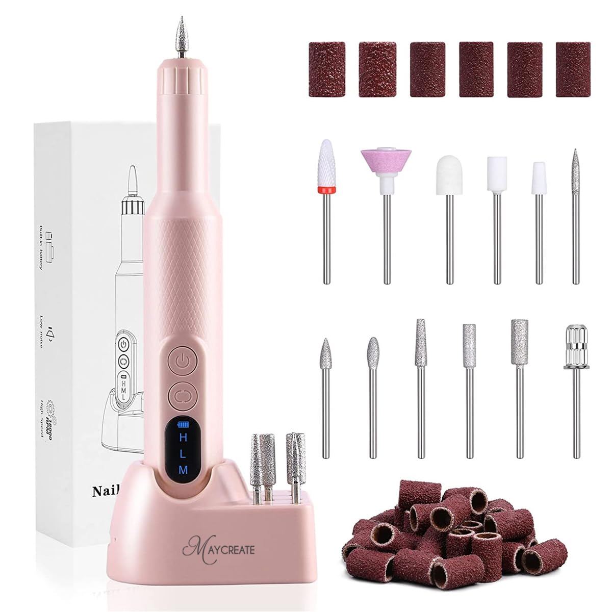 MAYCREATE® Cordless Nail Drill Machine with Drill Bit Kit Professional Adjustable Nail Drill Machine for Gel Nail, Nail Extension, Salon Nail Drill Machine Electric Manicure Pedicure Kit