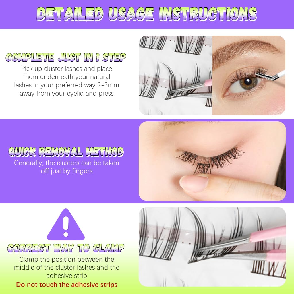 MAYCREATE Self Adhesive Eyelash Clusters 100 pcs with Pre Glued Strips for Natural Look