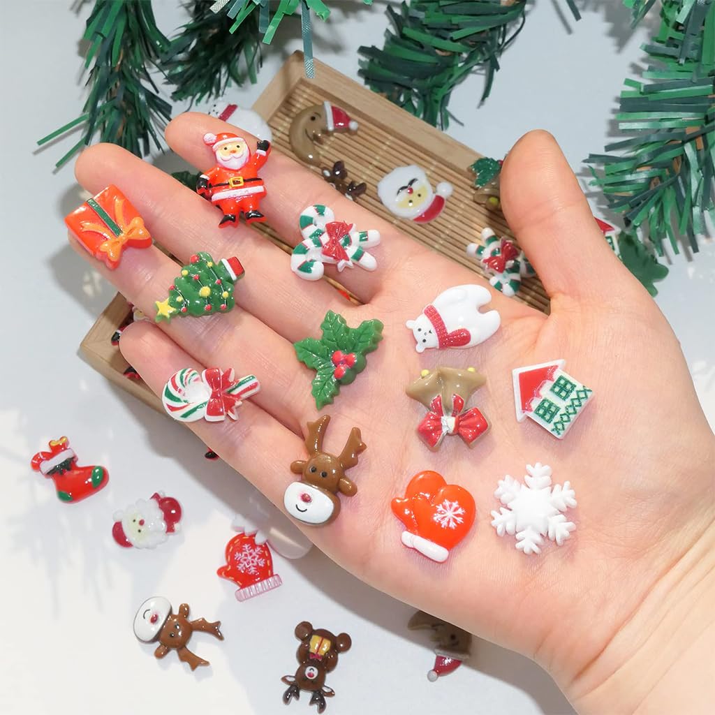 MAYCREATE 100Pcs Mini Christmas Resin Charms for DIY Crafts Christmas Resin Home Decor Window Resin Charms Home Decor Christmas Ornaments for Door, DIY Crafts, Wall