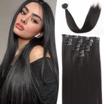 MAYCREATE 7Pcs Hair Extensions for WomenClip Type Black Straight Hair Extension Clips for Women Invisible Natural 22'' Long Seamless Hair Extensions Double Weft