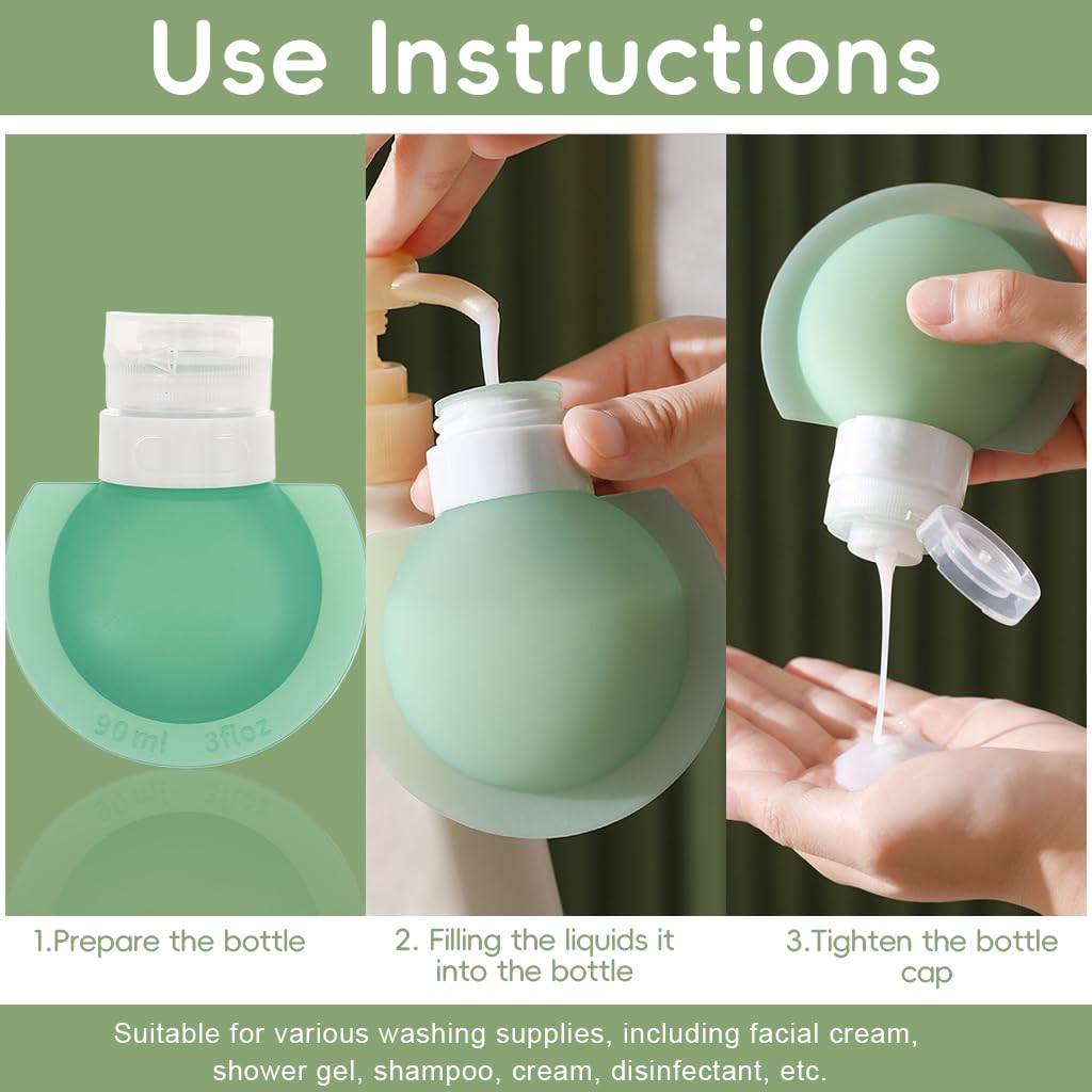 MAYCREATE Travel Bottles for Toiletries 3pcs 90ml with Leak Proof Flip Up Lids | Silicone Refillable Set