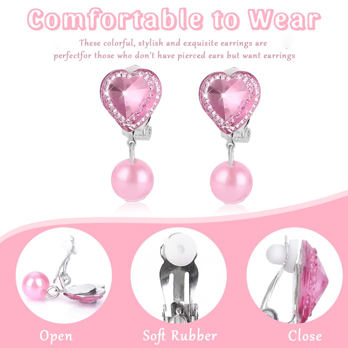 MAYCREATE 7 Pairs Earinging for Girls Stylish Clip On Earrings for Non Pierced Ears Kids Earrings for Girls Color Resin Crystal Earrings Jewelry Pretend Play Party Favor Dressing Up Jewelry
