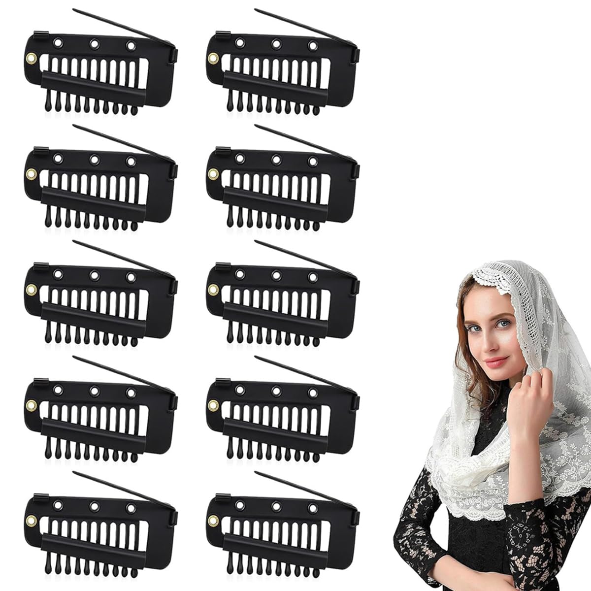 MAYCREATE Dupatta Clips 20 pcs for Secure Hijab and Scarf Styling with Snap Closure | Stainless Steel Black Pins for Women