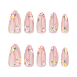 MAYCREATE® 24Pcs Floral Press On Nail Set, 12 Sizes Almond Press Nails False Nails with Adhesive Tabs, Sweetly Stylish Pink Flower Charm Embellished Press On Nail Full Coverage Nails