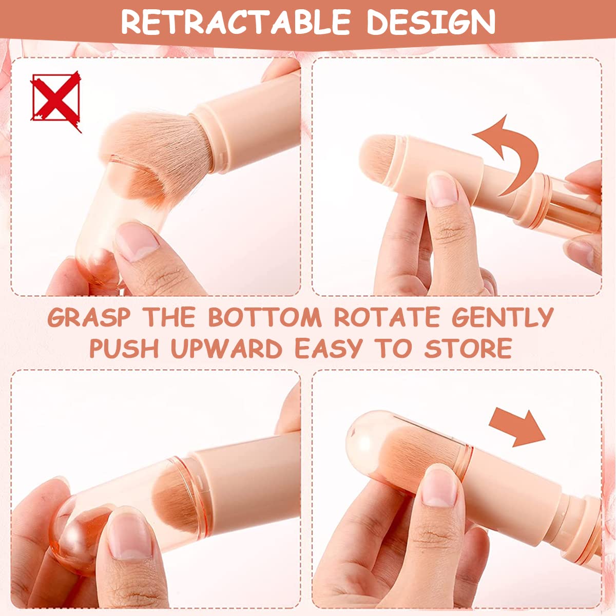 MAYCREATE Makeup Brush Set for Travel with 4 in 1 Retractable Capsule Design | Nude Color