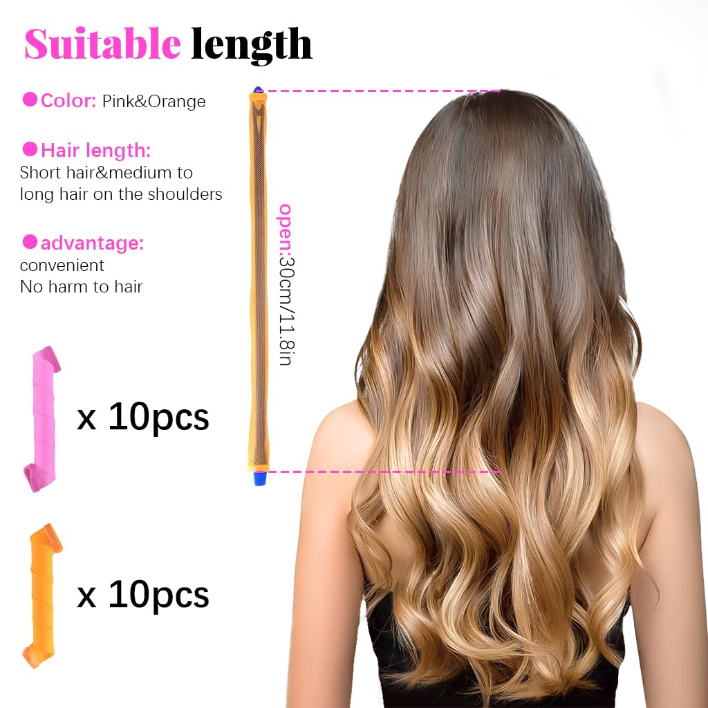 MAYCREATE Heatless Curls Hair Curlers for Medium Long Hair with 6 Styling Hooks | 20pcs 30cm Spiral Curlformers