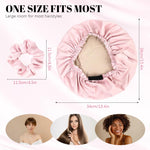 MAYCREATE Silk Bonnet for Sleeping with Adjustable Stretch Headband and 1 Scrunchie | Double‑Sided Satin Cap for Women Hair Protection