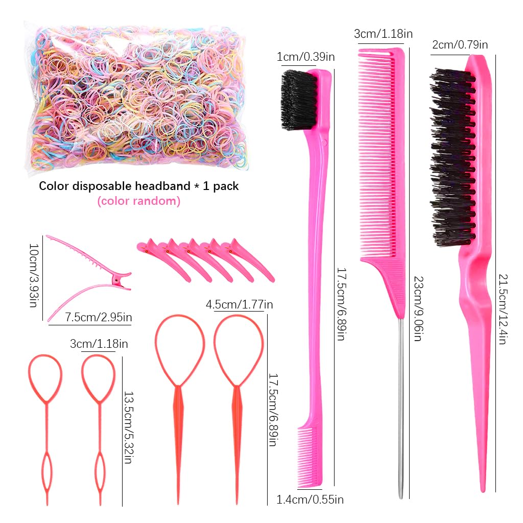 MAYCREATE Hair Brush Set for Women with 14Pcs Styling Tools featuring Rat Tail Comb & Hair Threader | Ideal for Sleek Styles and Braids