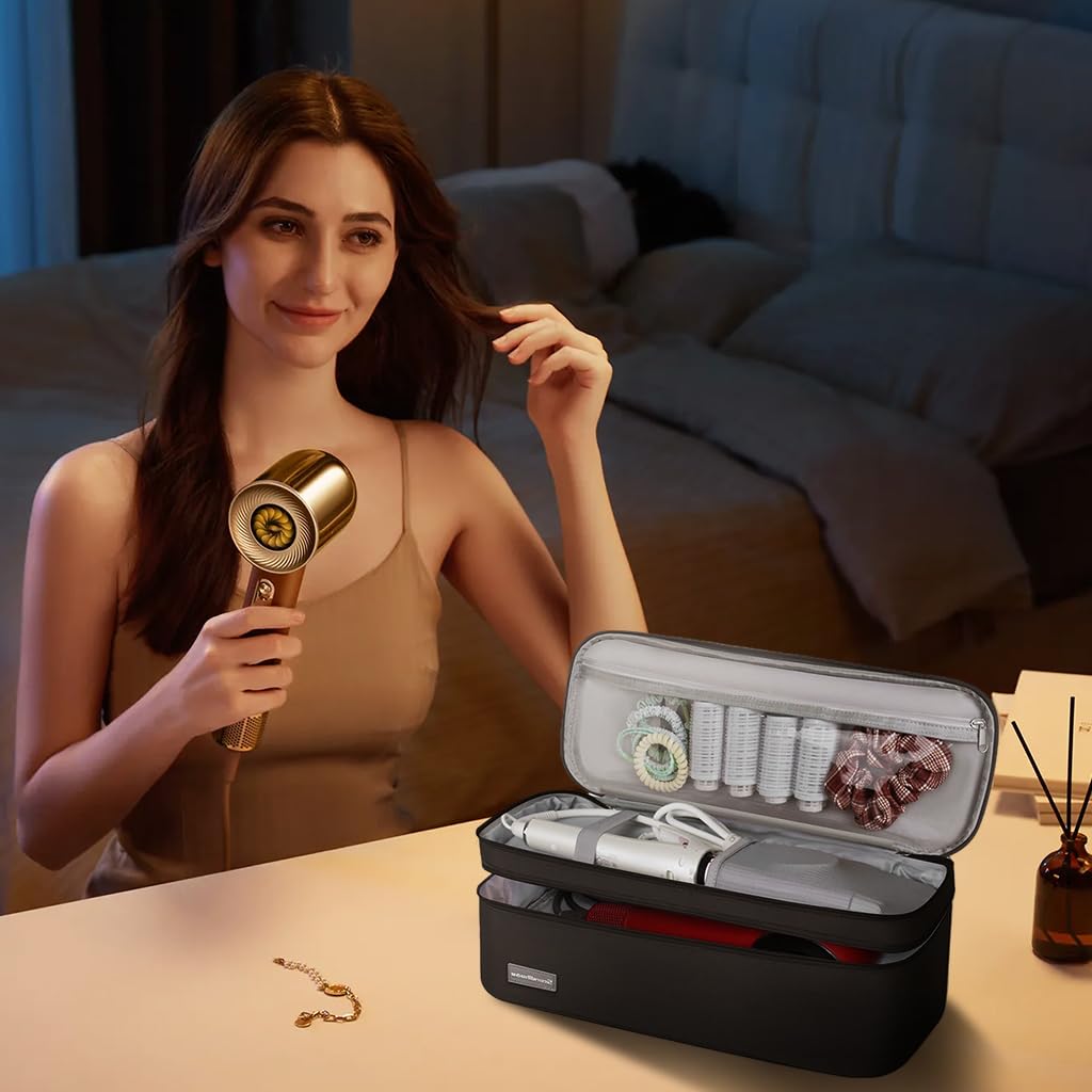 MAYCREATE Travel Carrying Case for Dyson Airwrap and Shark Flexstyle featuring Double Layer 40x14x15cm Polyester Storage | Portable Beauty Tool Organizer