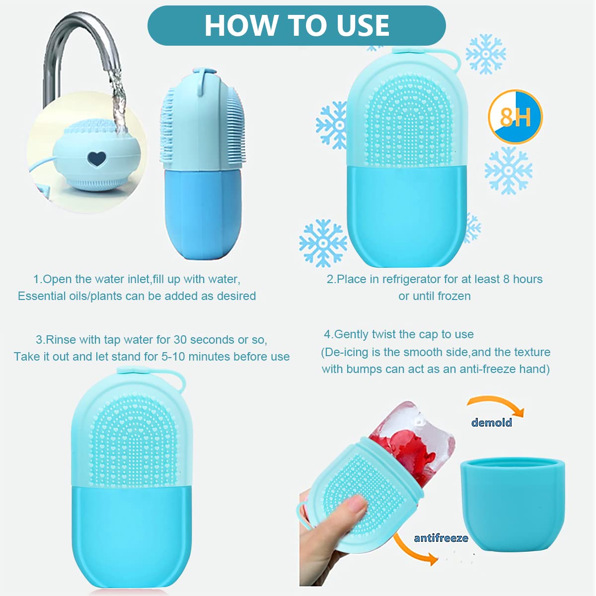 MAYCREATE Ice Face Roller for Massage and Edema Relief with Anti Leak Silicone Mold 13×6.5×5.5cm | Reusable Skincare Tool for Women