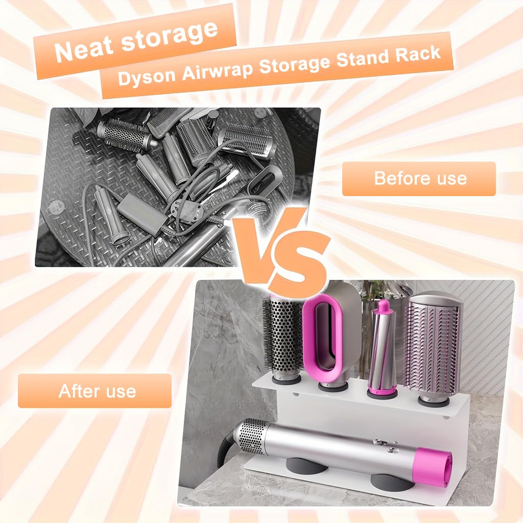 MAYCREATE Curling Iron Holder for Dyson Airwrap with Double Layer Storage and Anti Slip Nubs | Wall Mounted White Organizer