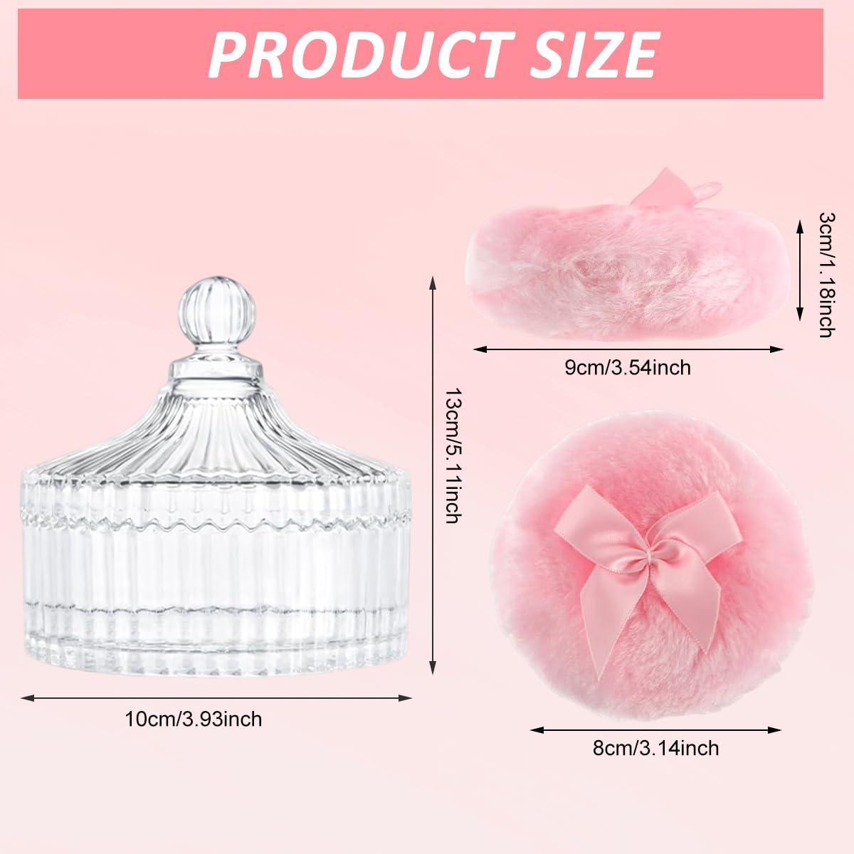 MAYCREATE Baby Powder Puff Set for Gentle Baby Care with Glass Holder and 2 Soft Plush Pads