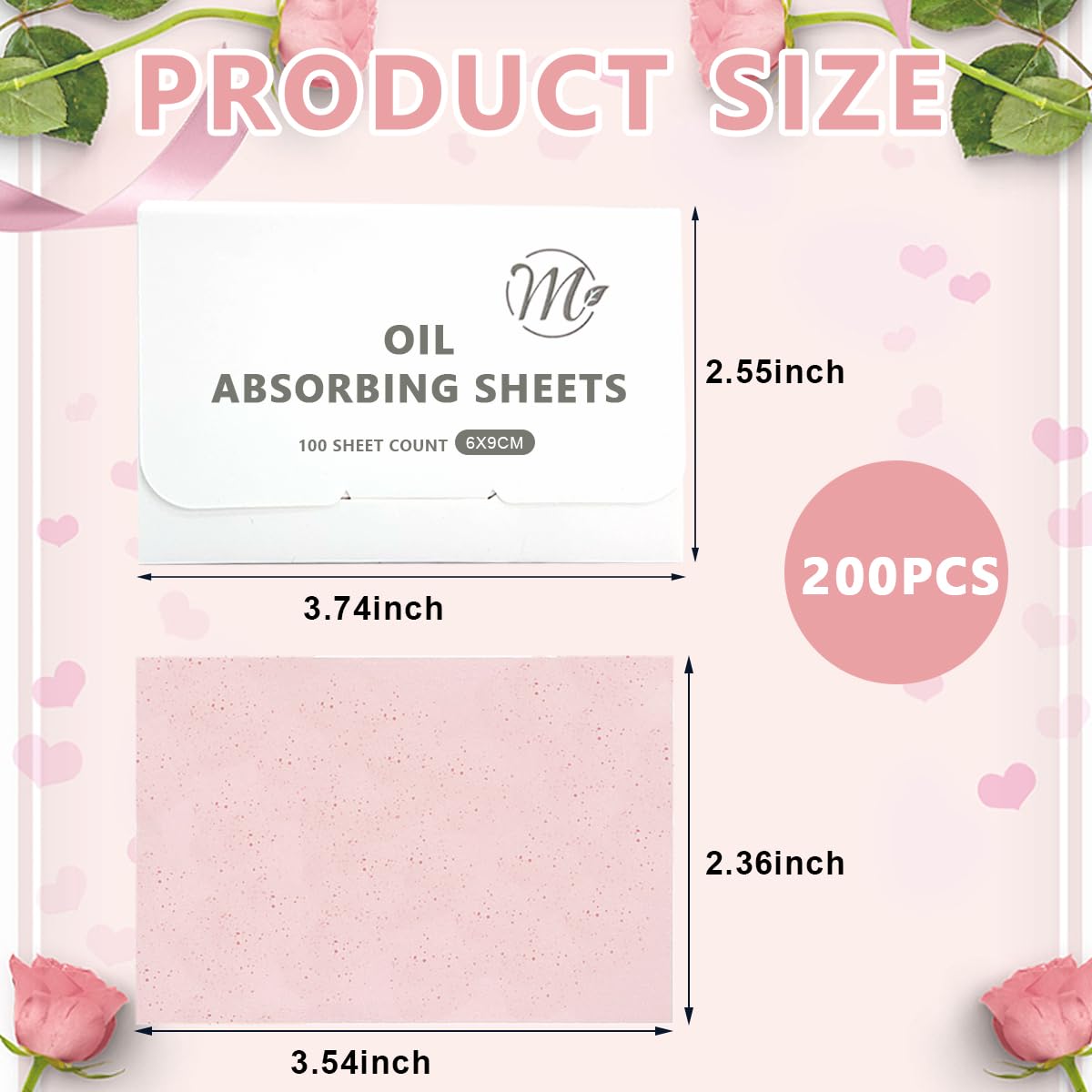 MAYCREATE Oil Absorbing Sheets for Face with Natural Flax Paper 200 Counts 9x6cm | Oily Skin Control