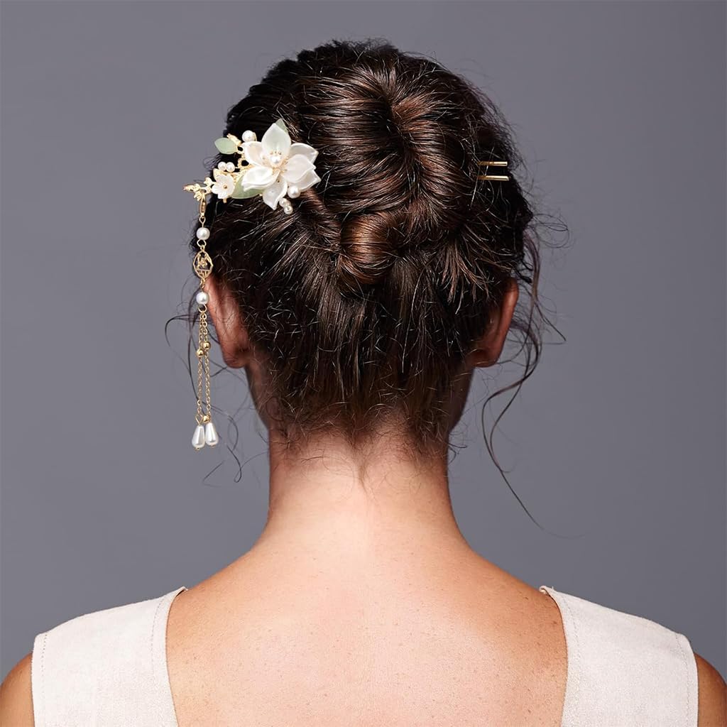 MAYCREATE Hair Accessories Set for Elegant Updos featuring 5 Camellia Pearl Pins | Alloy Design