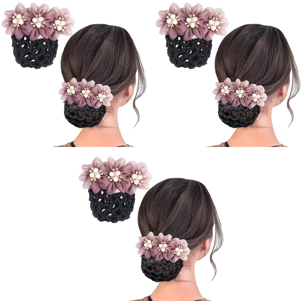 MAYCREATE Hair Bun Accessories for Women with Pearl Mesh Snood Net Clip | 3 PCS Set