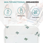 MAYCREATE Makeup Pouch for Travel with Lipstick Slots and Waterproof Polyester 17x11.5x5cm | Cactus Print Organizer Bag for Women