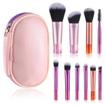 MAYCREATE Travel Makeup Brush Set 10pc with Short Handles and Synthetic Bristles | Zipper Pouch